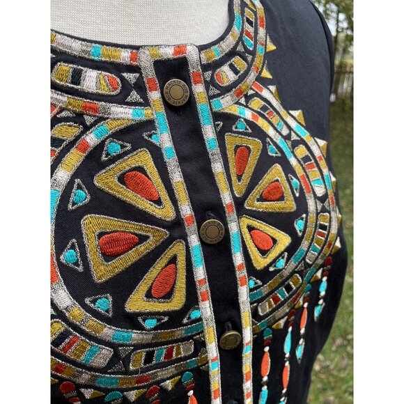 Bob Mackie Wearable Art Medium Black Jacket With Colorful Embroidery & Button Cl - Picture 8 of 9